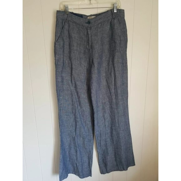 MSSP Max Studio Specialty Linen Pants Womens Size 8 Blue Chambray Trim - Picture 1 of 11